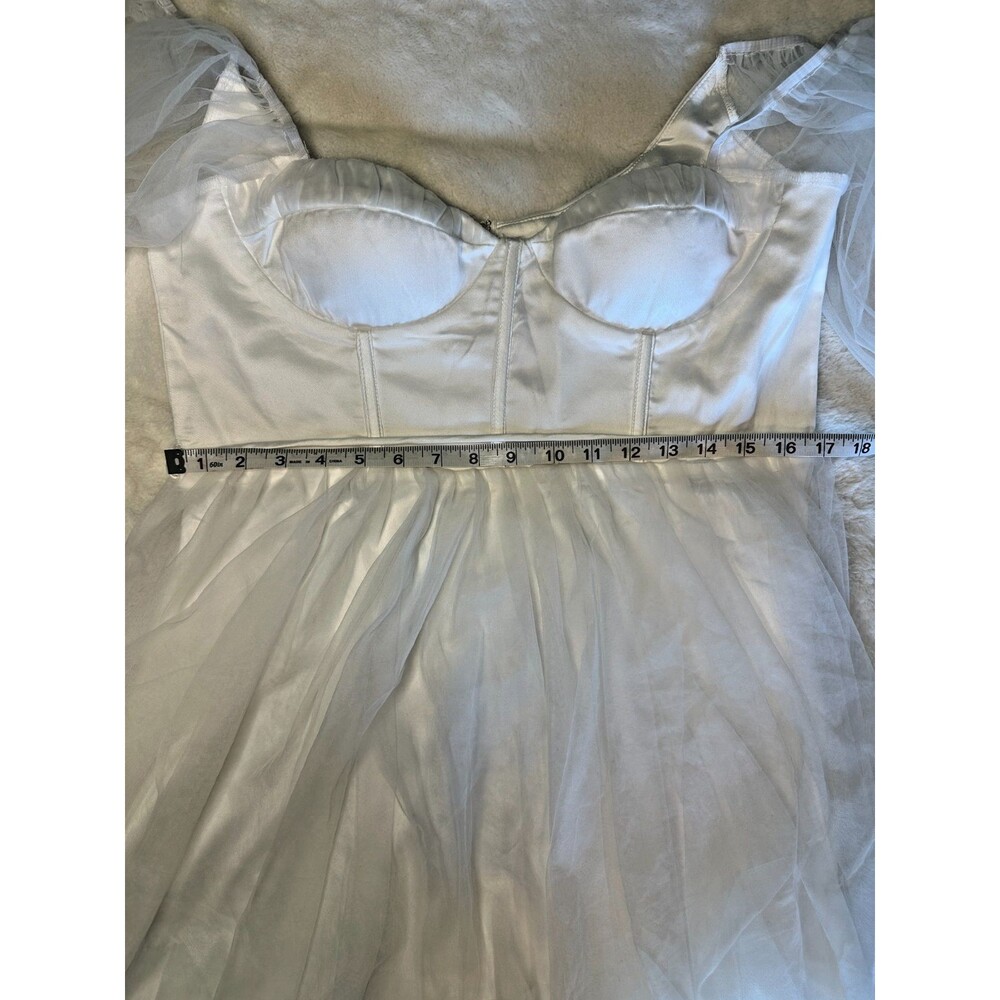 NWT Selfie Leslie Fairytale Dream XXL white mini dress sheer puff sleeve bridal - Picture 4 of 8